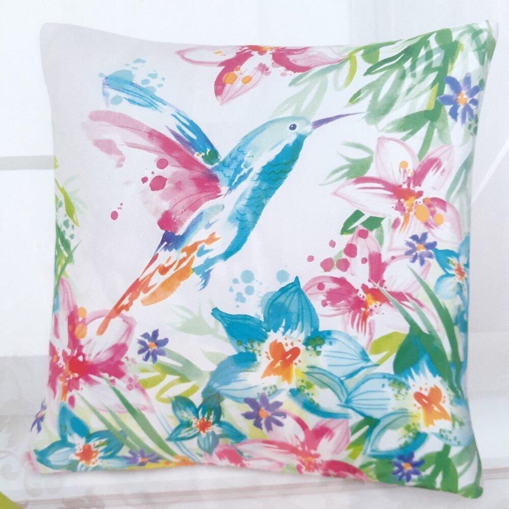 Decorative Pillow Cover 18x18 Hummingbird Flowers Floral